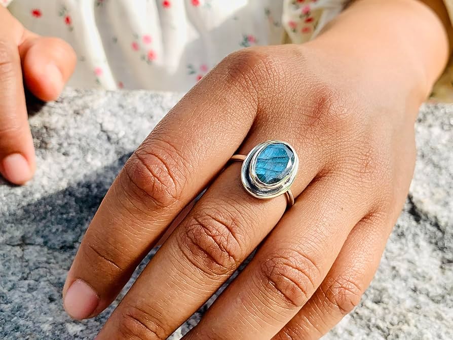 Amazon.com: Faceted Oval Labradorite Ring 925 Sterling