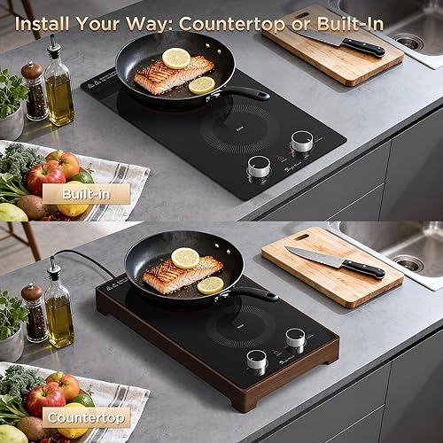 Miniatura 3 de Estufa eléctrica de 2 quemadores de 110 V, quemador superior de estufa enchufable, encimera y quemador eléctrico integrado con control de perilla,