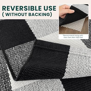 KOZYFLY Buffalo Plaid Area Rug 4 x 6 Ft Black and White Checkered Rug Washable Outdoor Rugs Cotton Rugs for Bedroom Front Door Mat Carpet for Front Porch Living Room Dining Room Kitchen