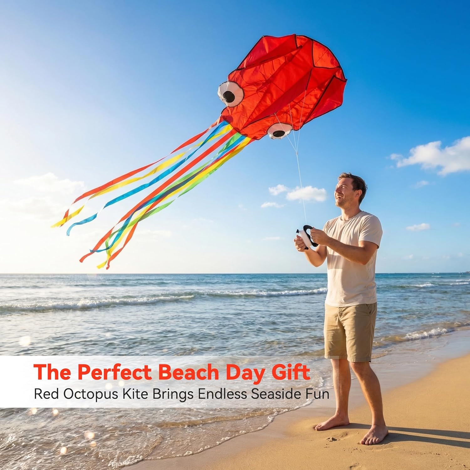 3Pcs Large Kites for Adults Set, Beach Kites for Adults, Kids, Outdoor Beach Games, Easy to Fly Butterfly, Octopus, Manta Ray, Kite with 3 100m Kite String for Outdoor Beach Games