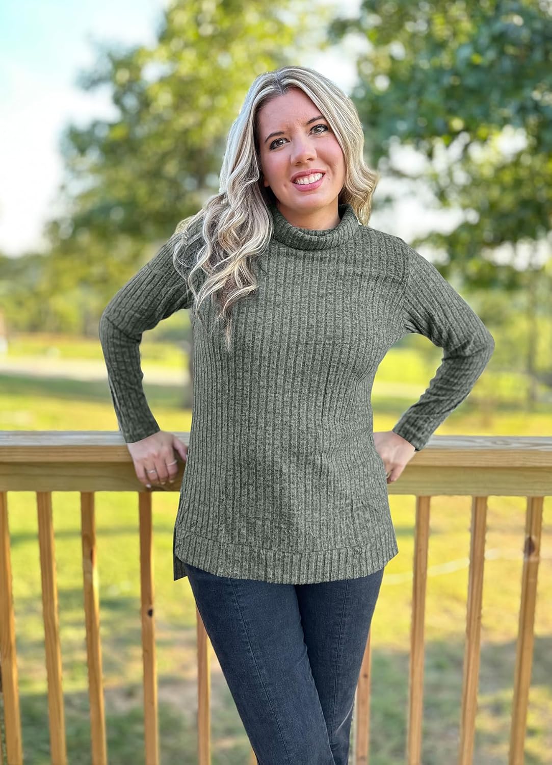 WIHOLL Womens Tunic Tops Turtleneck Long Sleeve Shirts Oversized Fall Sweaters Side Split High Low Hemline - Image 2