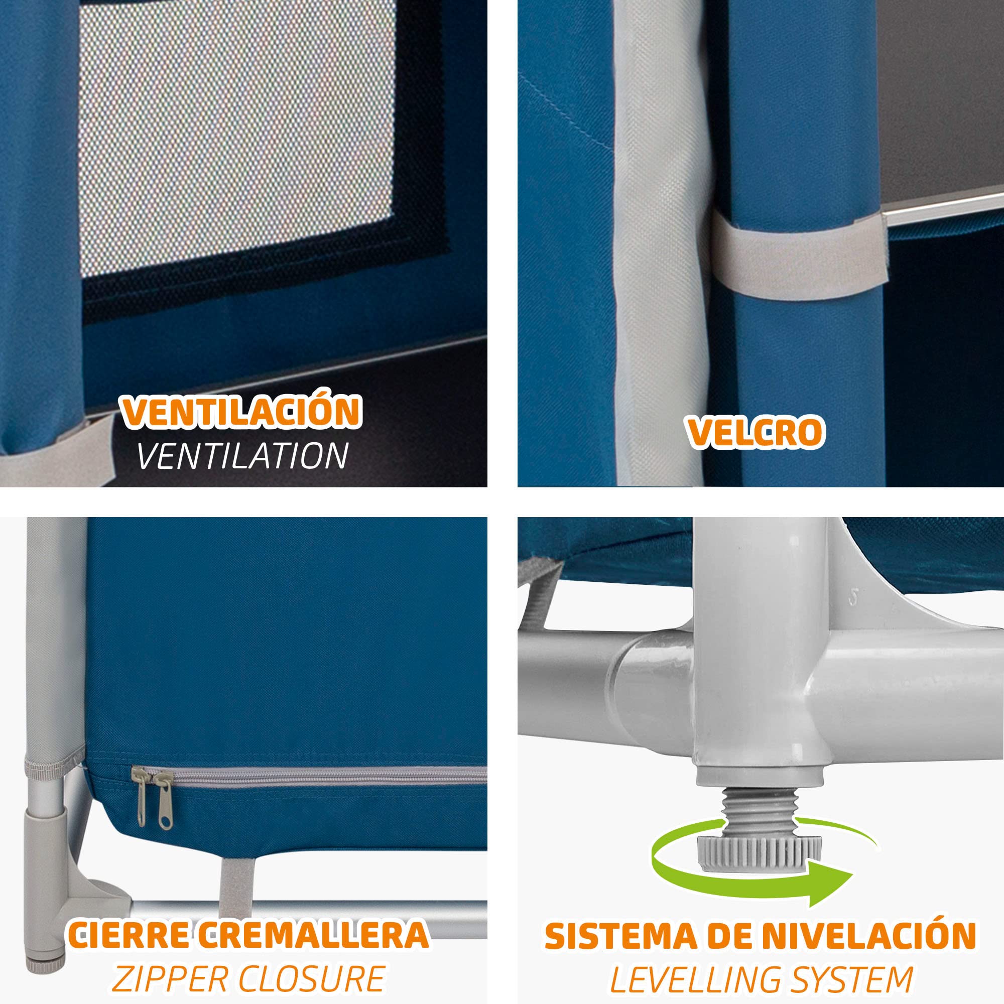 AKTIVE 52853-Mueble plegable cocina, camping, jardín, armario plegable aluminio, armario portátil ligero, 60x49x106 cm, color azul marino