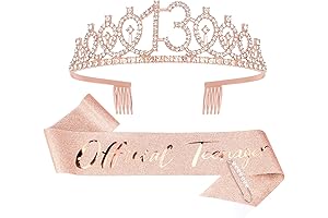 CIEHER 13th Birthday Crown and Sash for Teen Girls, Official Teenager Pearl...