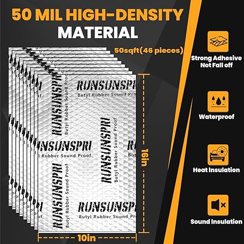 Miniatura 5 de Amortiguación de sonido para automóvil, 50 pies cuadrados, alfombrilla de amortiguamiento de sonido, material para amortiguamiento de sonido