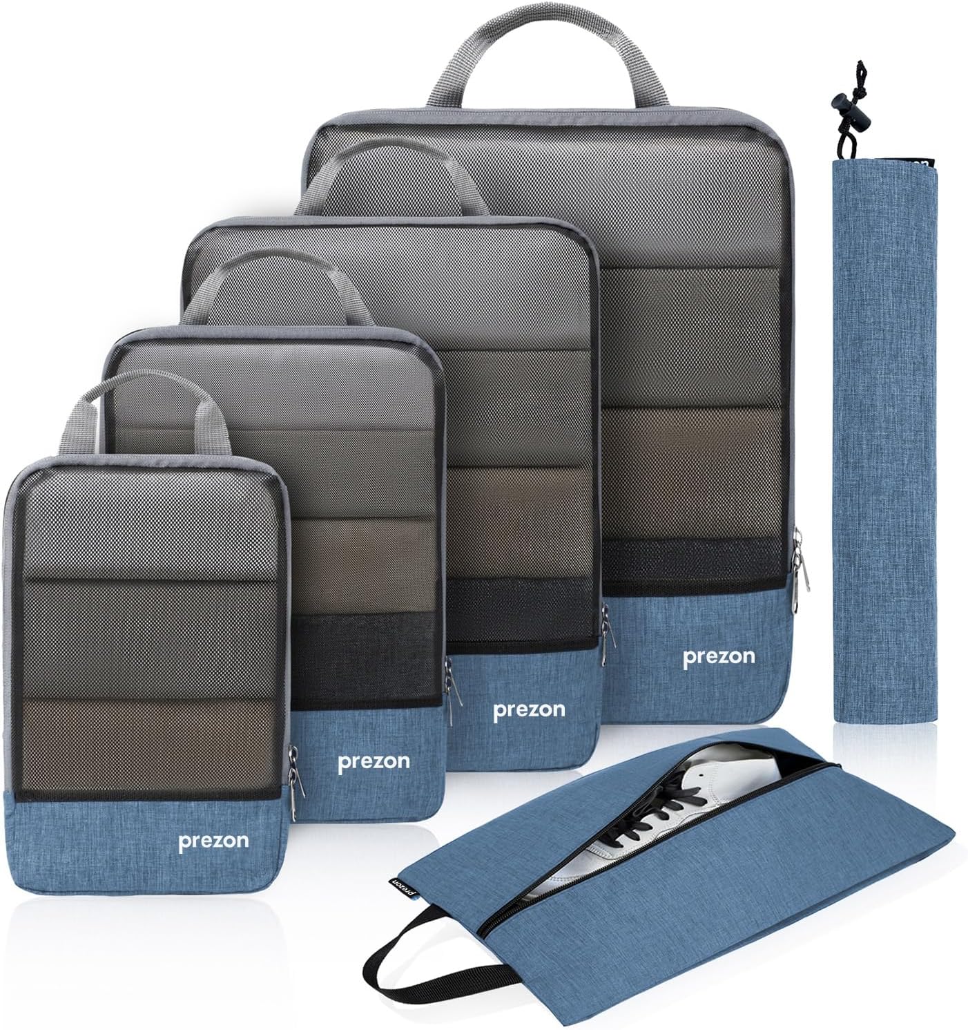 Compression Packing Cubes with Travel Shoes Bag and Laundry Bag, Luggage Organiser Set, Extensible Suitcase Organiser, Packing Organisers for Suitcases, Packing Cubes for Travel or Storage