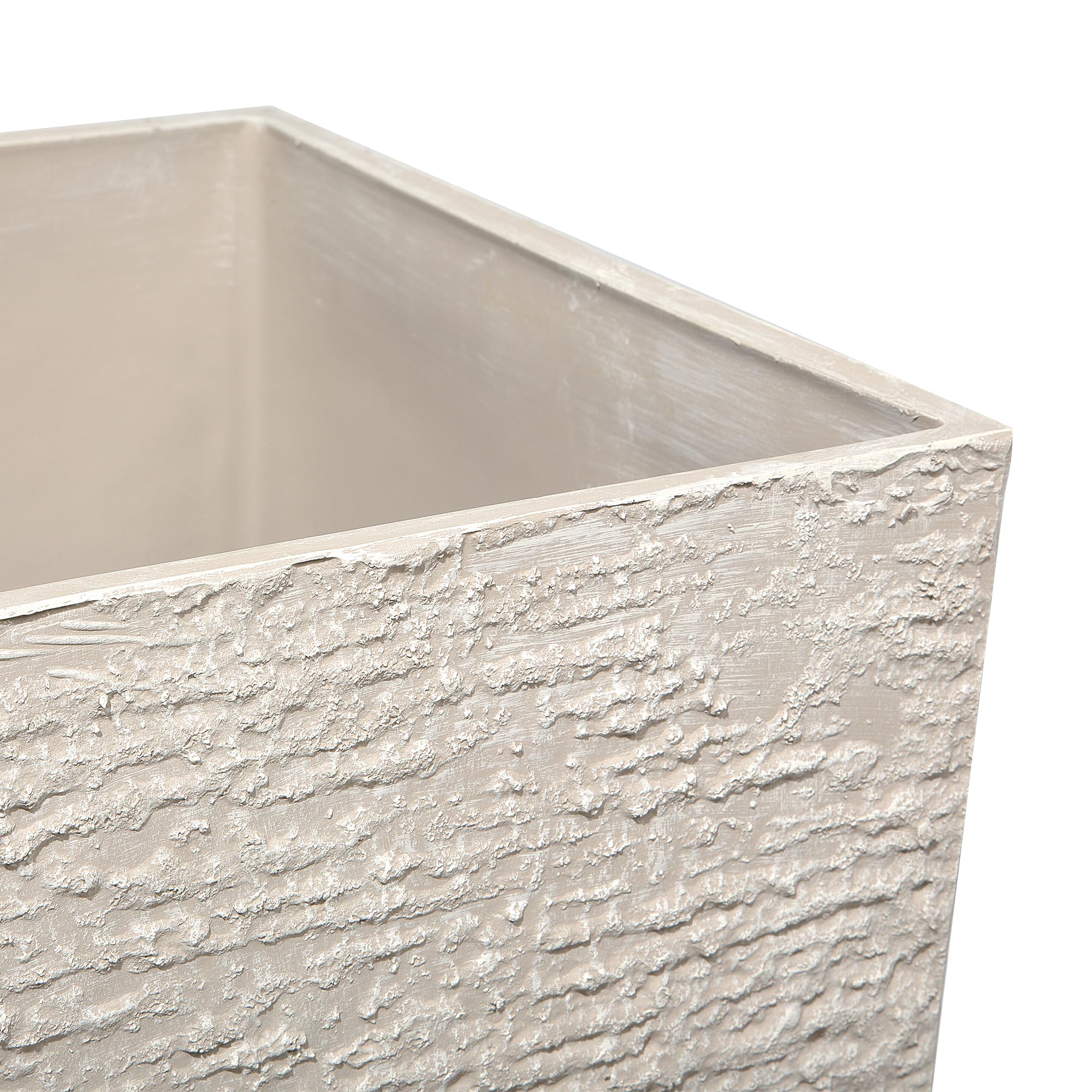 Beliani Haut Cache-Pot Beige Carré 30 x 30 x 60 cm Pot de Fleurs Robuste en Pierre et Polyrésine au Design Moderne Idéal pour Extérieur et Intérieur