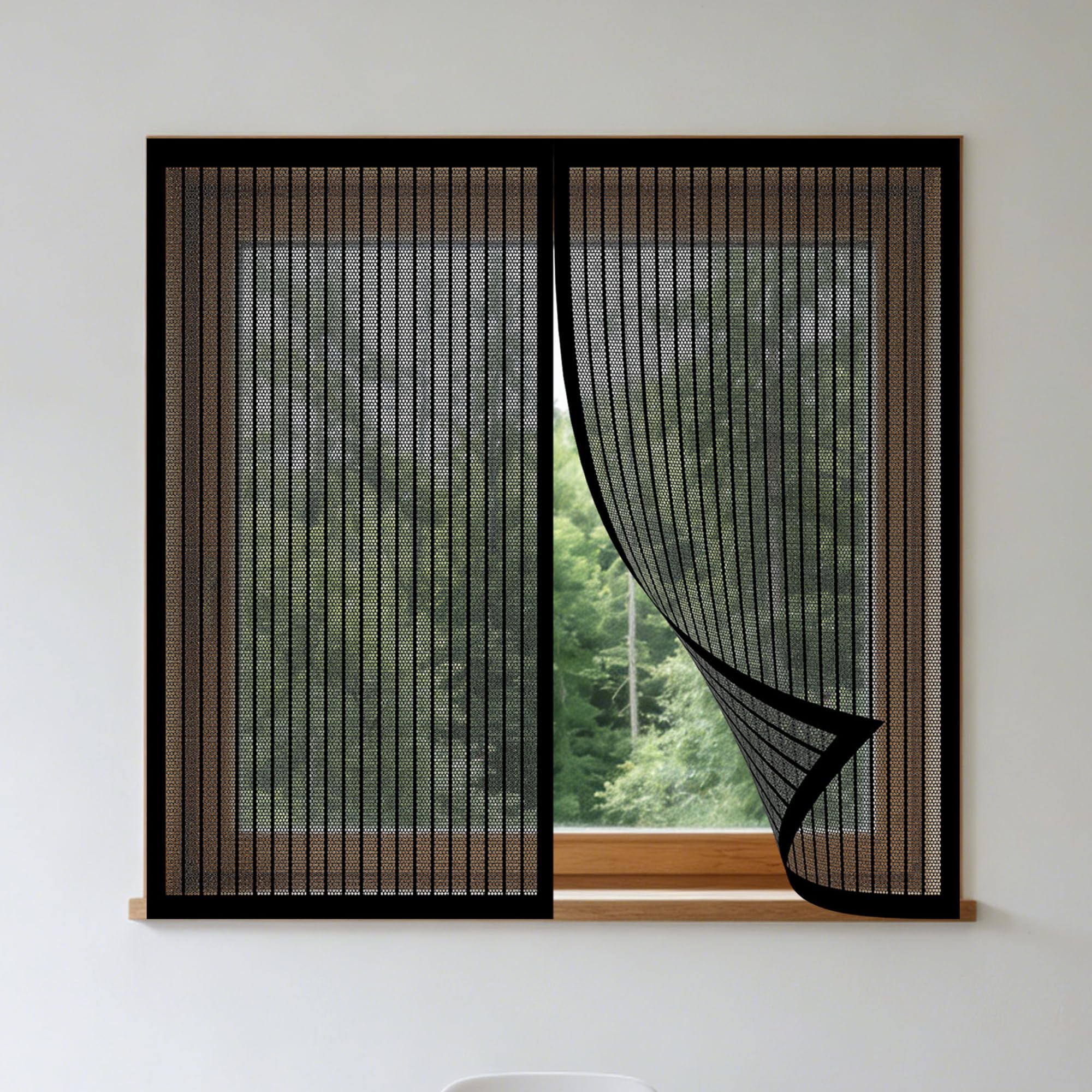 DIY Fly Screen Windows 175 x 115 cm Keep Fly Mosquito Out Selfadhesive Window Guard Screen with Installation Accessories for Living Room Bedroom Offfice, Black