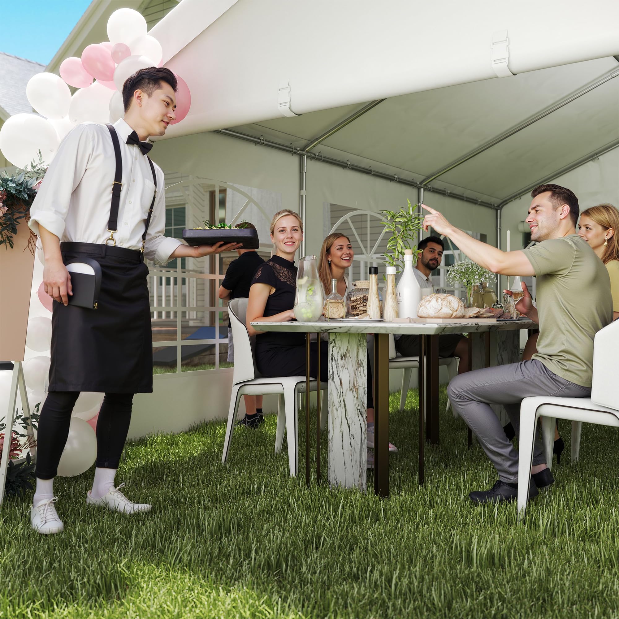 Outsunny Tendone per Feste 6x4m con Pareti Laterali Rimovibili, Gazebo da Giardino con Porte e Finestre, in Metallo, Bianco