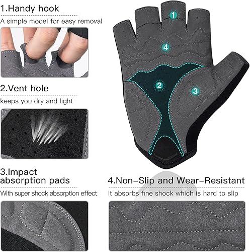 Miniatura 3 de Santic Guantes de ciclismo, guantes de ciclismo de medio dedo, guantes de conducción en carretera con almohadilla antideslizante que absorbe los