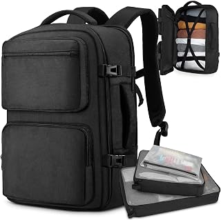 Travel Backpack for Men Women, 40L Large Flight Approved Carry on Backpack, Personal Item Luggage Backpack with 3 Packing Cubes, Water Resistant Weekender Daypack 17 Inch College Laptop Backpack Black
