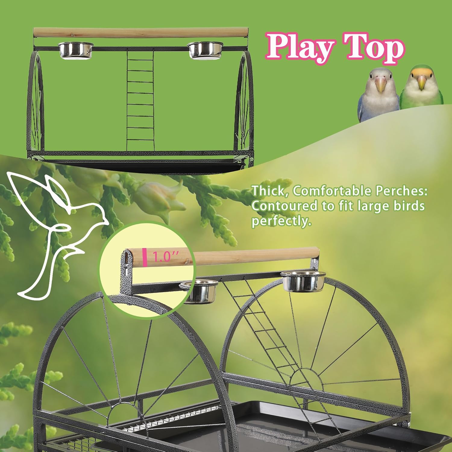 68'' Large Parrot Cage, Large Bird Cages for Parrots,Conure Cage for Birds, Cockatiel Cage with Birdcage Cover,Play Top,Feeders,Slide-Out Tray,Seed Catcher for Cockatoo,African Grey,Lovebird