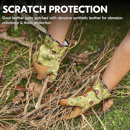 Miniatura 5 de Vgo... Guantes de jardinería para mujer, guantes de trabajo de seguridad de cuero, a prueba de pinchazos, a prueba de espinas, pantalla táctil