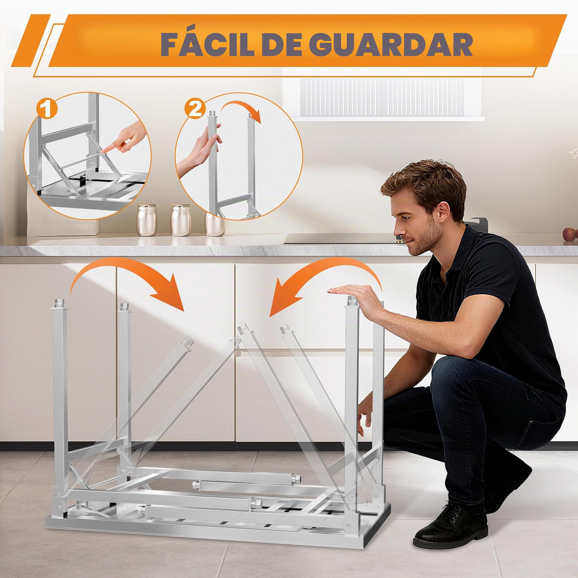 FIVMEN Mesa de trabajo plegable de acero inoxidable para cocina, bar, restaurante, hasta 300 kg, 100 x 60 x 85 cm