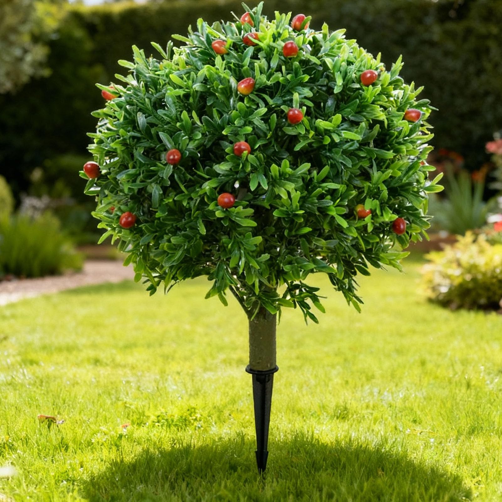 Sztuczny Krzew Bukszpanu, Zestaw 2 Realistycznych Drzew Kulistych Topiary 17,7 Cala z Kolcem Uziemiającym, Sztuczne Rośliny Odporne na Promieniowanie do Dekoracji na Ganku w