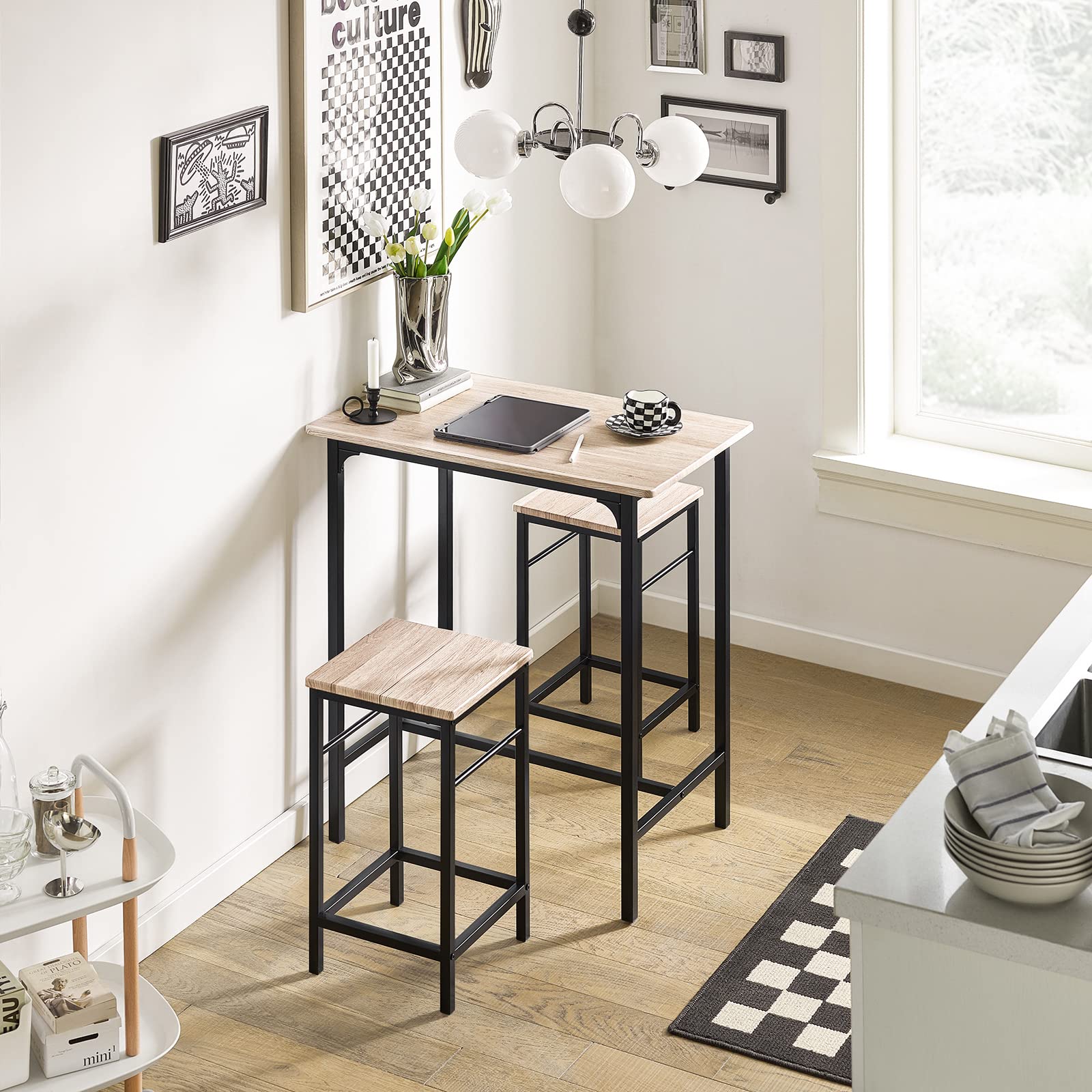 SoBuy Ensemble table de bar et tabourets pour petit déjeuner – Table haute 3 pièces avec 2 tabourets – OGT10-N