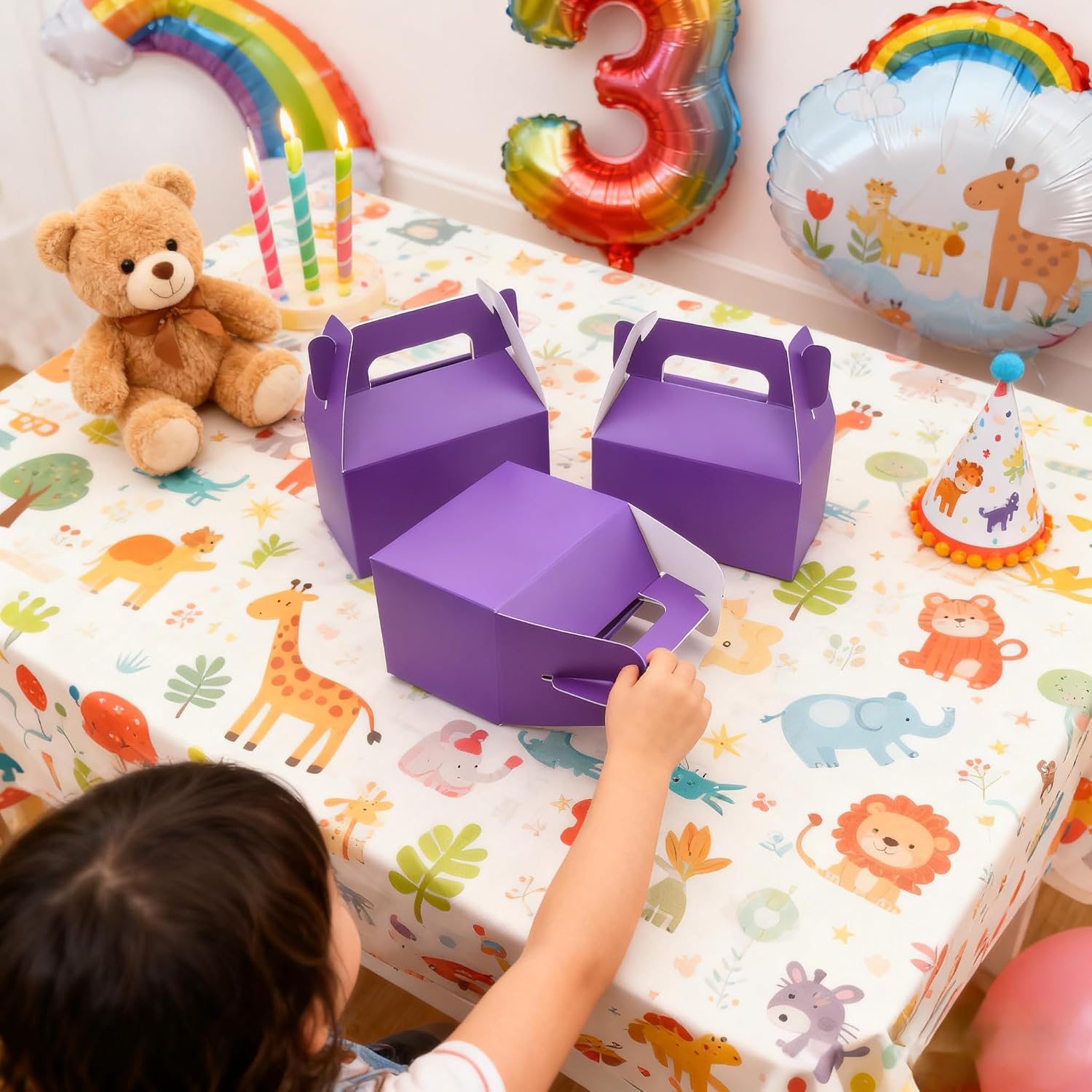 24-Pack Dark Purple Treat Boxes, 6.3in Gable Goodie Boxes with Handles