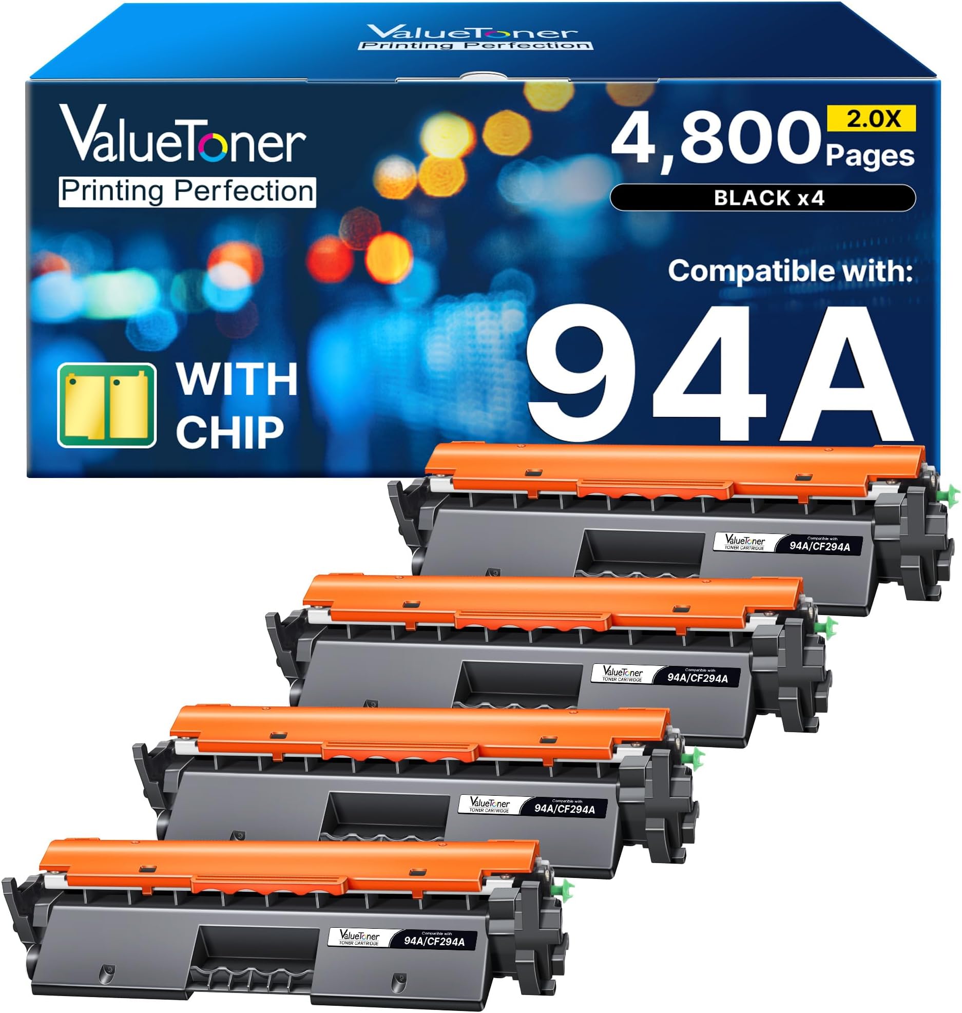 94A Toner Cartridge Black Replacement for HP 94A Toner Cartridge Black | 4-Pack HP94A 94X CF294A to use for LaserJet Pro M118dw Toner, MFP M148fdw, M118dw, M149fdw, LaserJet M148, M118, M149