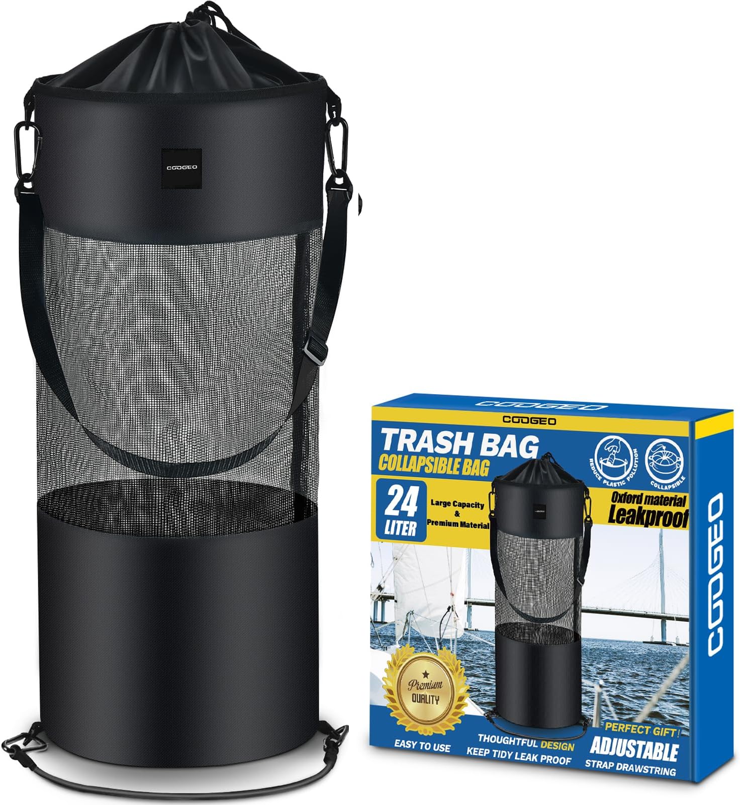 Boat Trash Can Outdoor Resuable Hoop Mesh Boat Trash Bags, Pontoon Boat Accessories Marine, Boat Garbage Can for Fishing, Kayak, Camping