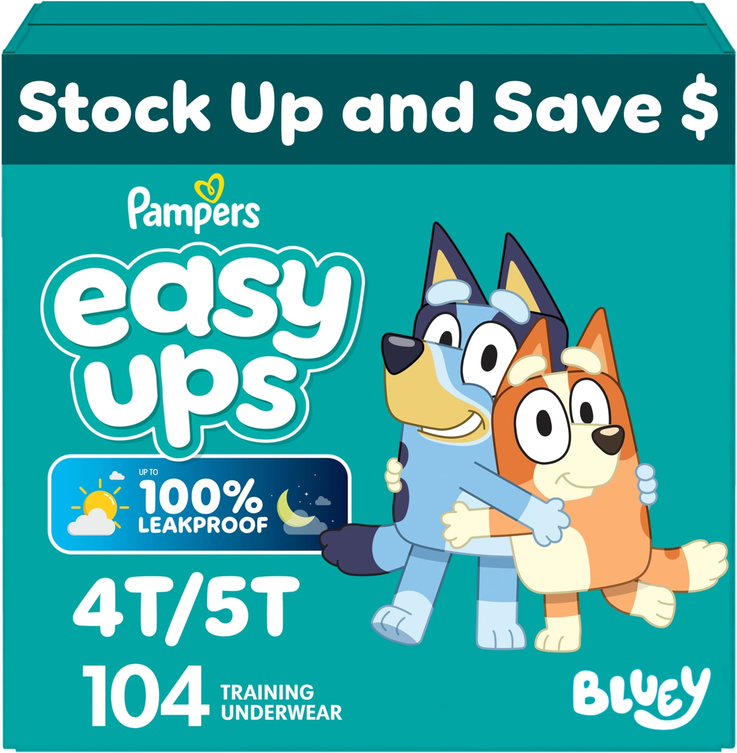 Pampers Training Pants - Easy Ups Boys & Girls Bluey - Size 4T-5T, 104 Count, Children's Potty Underwear (Packaging May Vary)