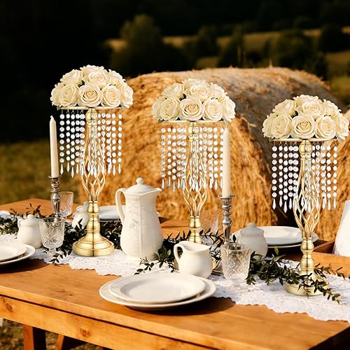 Miniatura 2 de Gold Crystal Tall Vase Centerpiece Stand, Elegant Gold Flower Holder for Wedding Table Centerpieces, Perfect Wedding Reception Table Decor, Bases