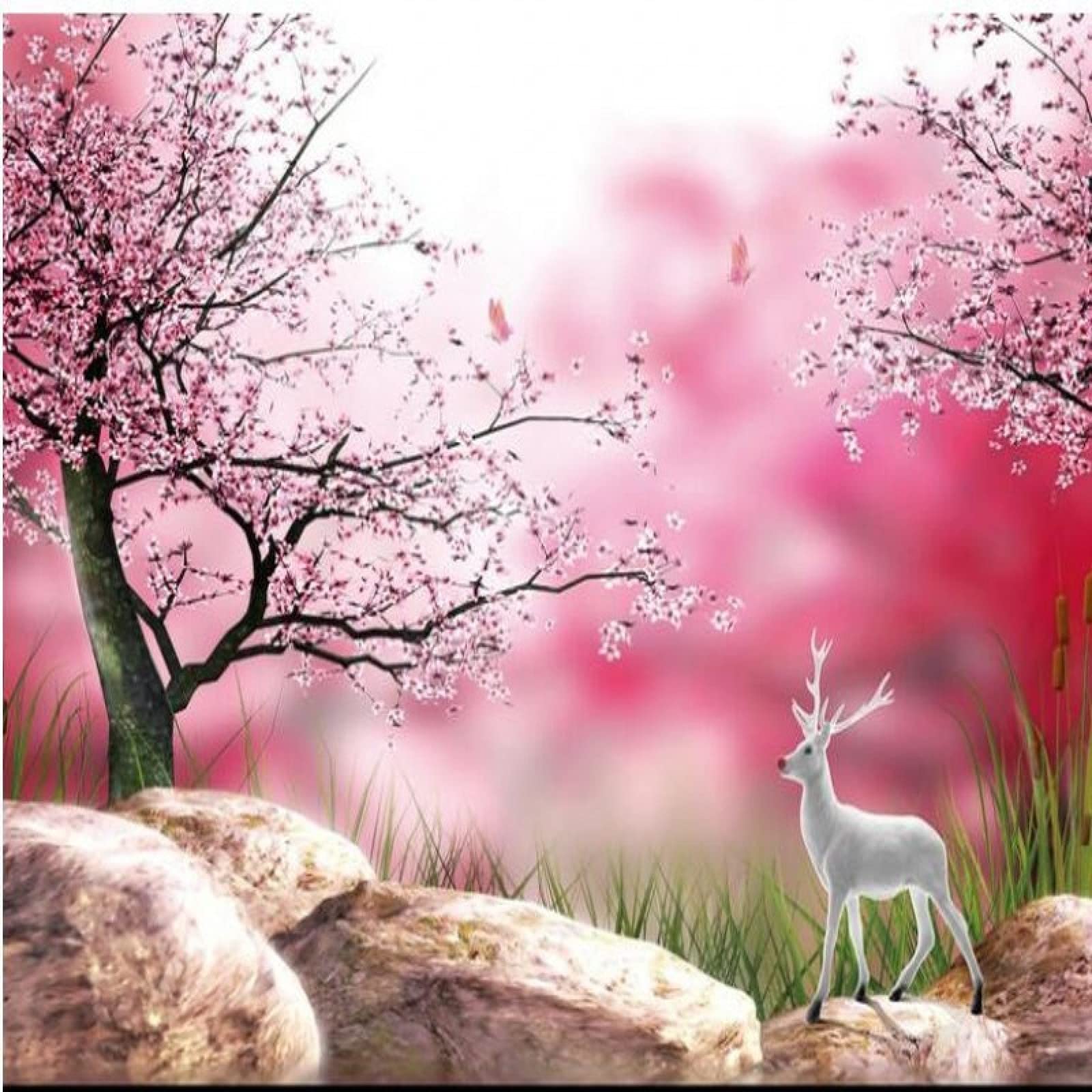 Beautiful Cherry Tree Deer Large Stickers Wall Mural, Removable Wall Mural | Self-Adhesive Wallpaper 3D Mural for Children's Room Dining Bedroom Living Wall Decoration(55