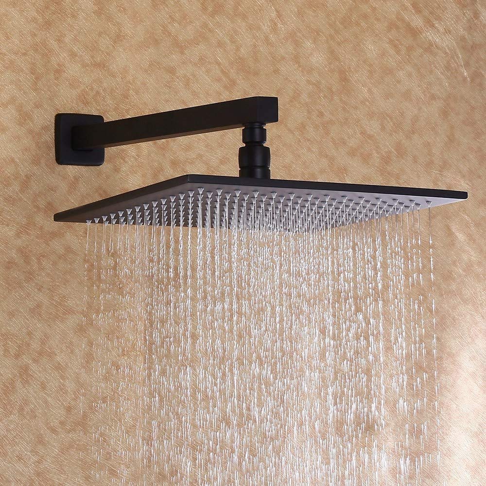 Juego de sistema de grifo de ducha, diseño único, cabezal de ducha montado en la pared, cabezal de ducha de lluvia negro y válvula de ducha de mano de latón macizo, incluye manguera de ducha, 12