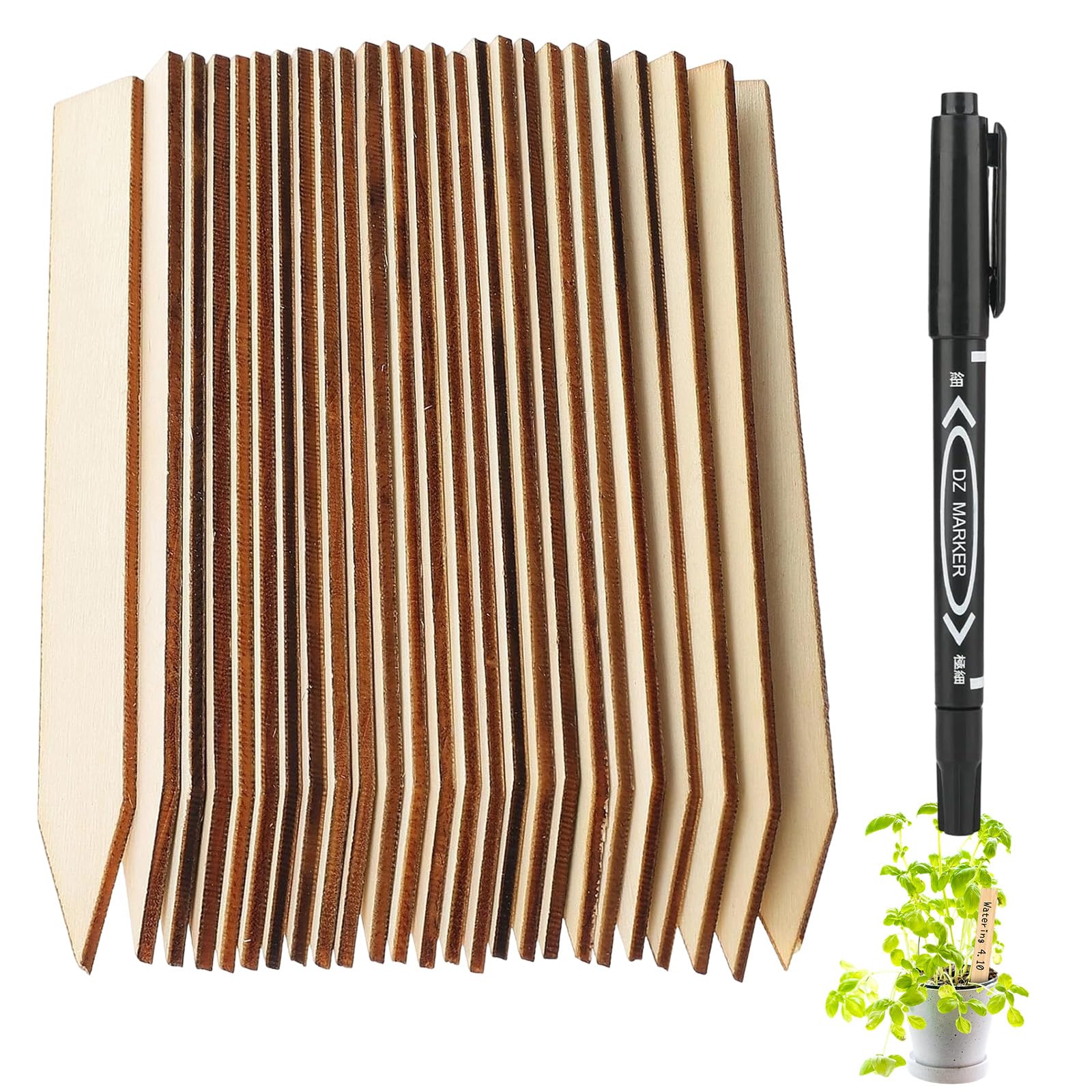 Alinw 50 Pcs Wooden Plant Labels, Plant Markers Labels Wood for Garden, Garden Name Tags and Marker Pen for Outdoor Plants Potted Herbs Flowers Vegetables（14.8X 2 cm ）