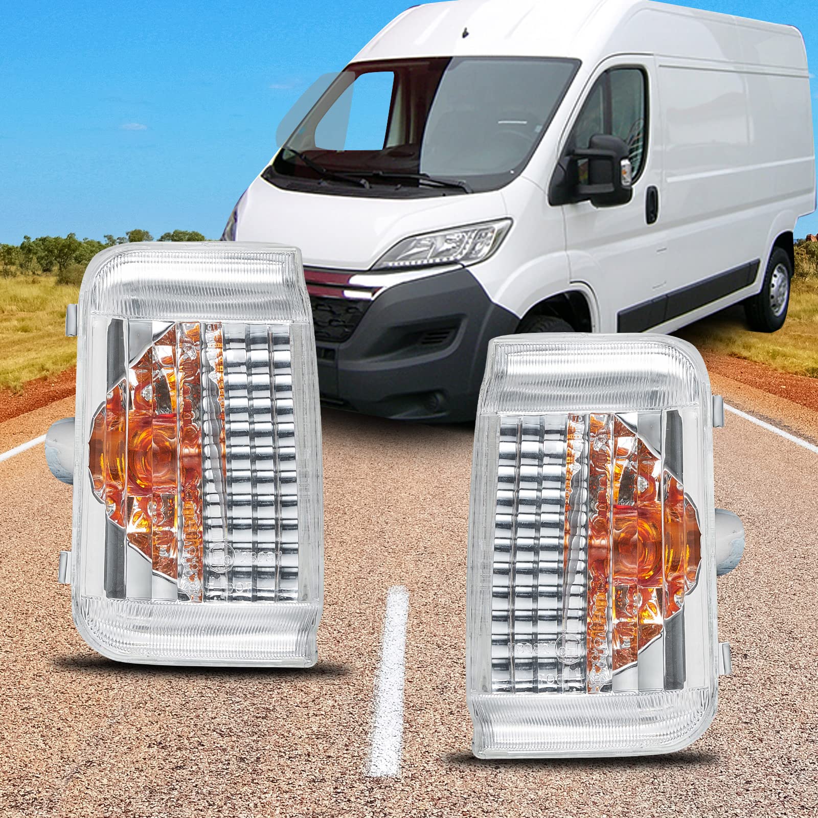 Indicatore di direzione per specchietto retrovisore esterno adatto per Fiat Ducato (250) 2006 UP Citroen Jumper 04/2006 UP PEUGET Boxer 2006 UP Un paio Trasparente