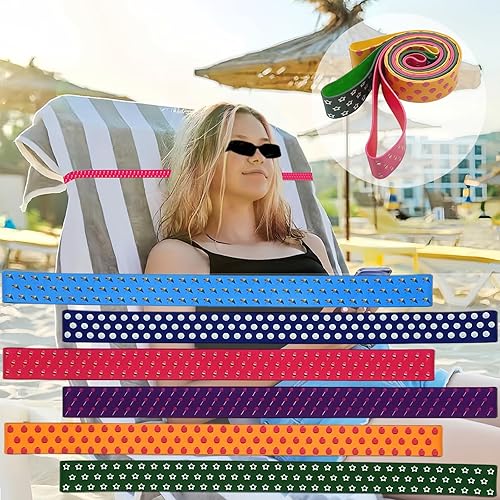 Miniatura 1 de R REVOLEURT 6 bandas de toalla para sillas de playa, sillas de crucero, clips de toalla de goma, correa de toalla portátil resistente al viento,