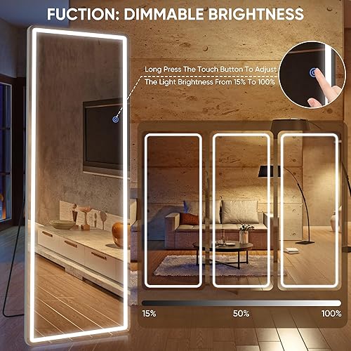 Miniatura 4 de Antok Espejo LED de longitud completa, 71 x 32 pulgadas, espejo LED de pie iluminado de longitud completa, espejo colgante con soporte, espejo de