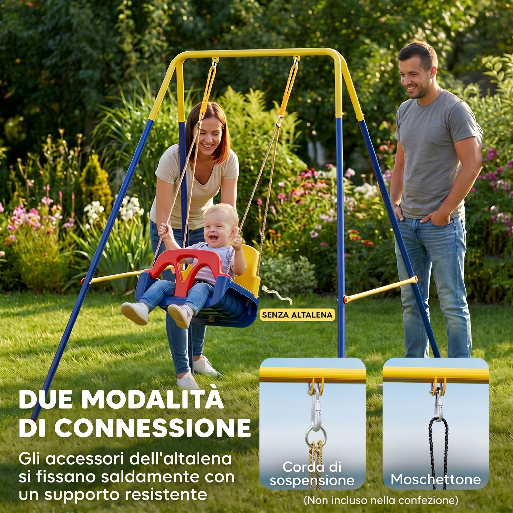 AIYAPLAY Struttura per Altalena da Giardino per Bambini, Struttura Altalena in Acciaio, Anti-UV, Impermeabile, Supporta 50kg, con 2 Ganci per Altalena a Nido, Altalena a U