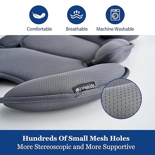 Miniatura 3 de Innokids Almohada de apoyo para la cabeza y el cuerpo, inserto de asiento de automóvil para recién nacido a niño pequeño (gris)
