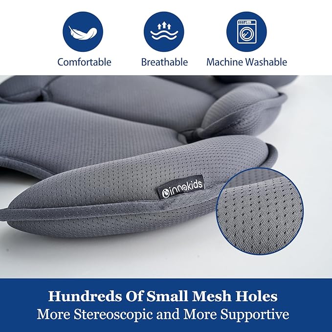 Innokids Head and Body Support Pillow Infant Car Seat Insert for Newborn to Toddler Stroller Cushion (Grey) miniatura 3