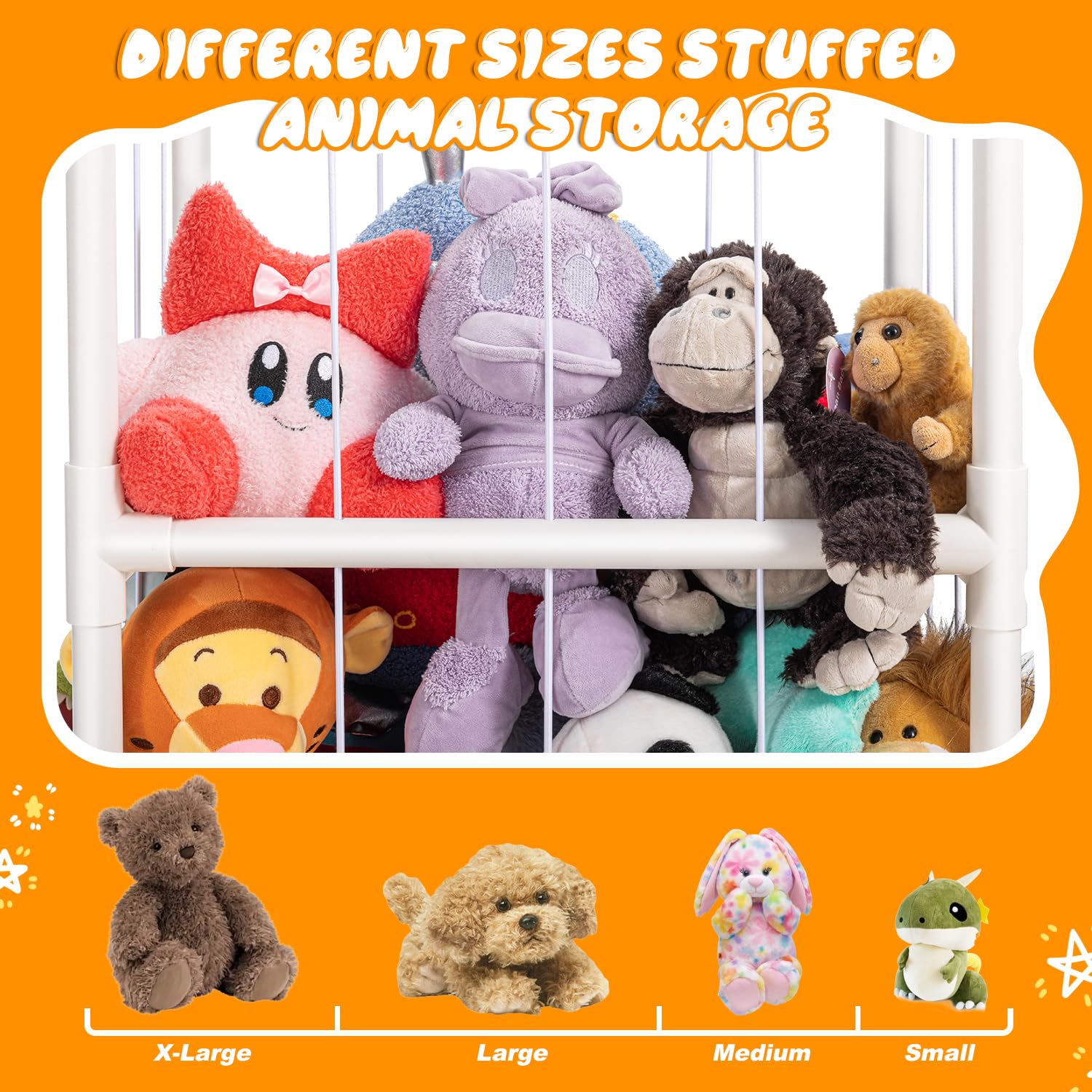 Mimoment Stuffed Animal Zoo Storage, Extra Large Stuffed Animal Holder with Dust Cloth and Universal Wheels, Toy Storage Organizer, Plush Storage Organizer Shelf for Birthday Gift, Nursery Play Room