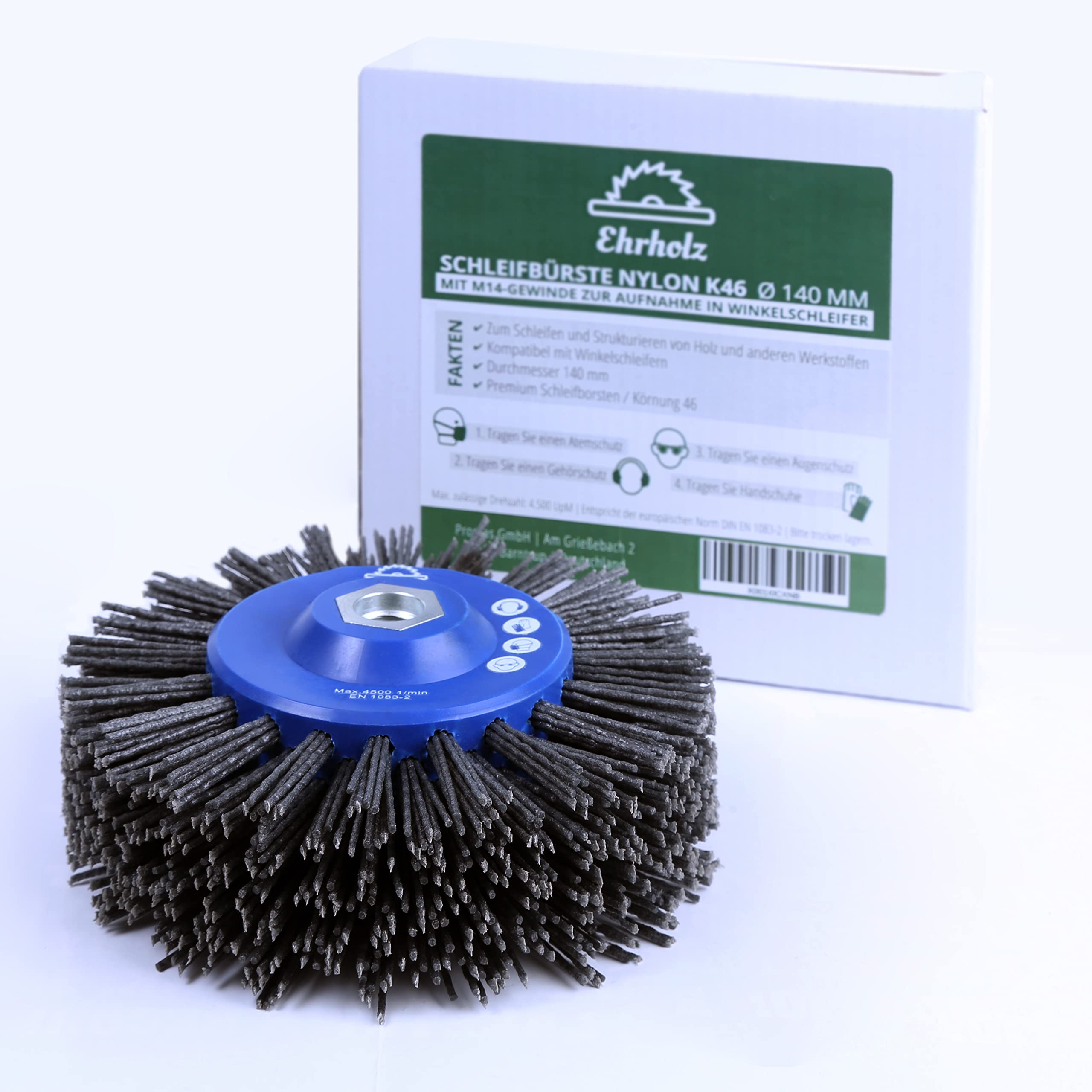 Brosse de ponçage pour meuleuse d'angle | 140 mm de diamètre | Brosse ronde de structuration | Qualité professionnelle pour bois et métal (nombre de particules abrasives : 46, nylon)