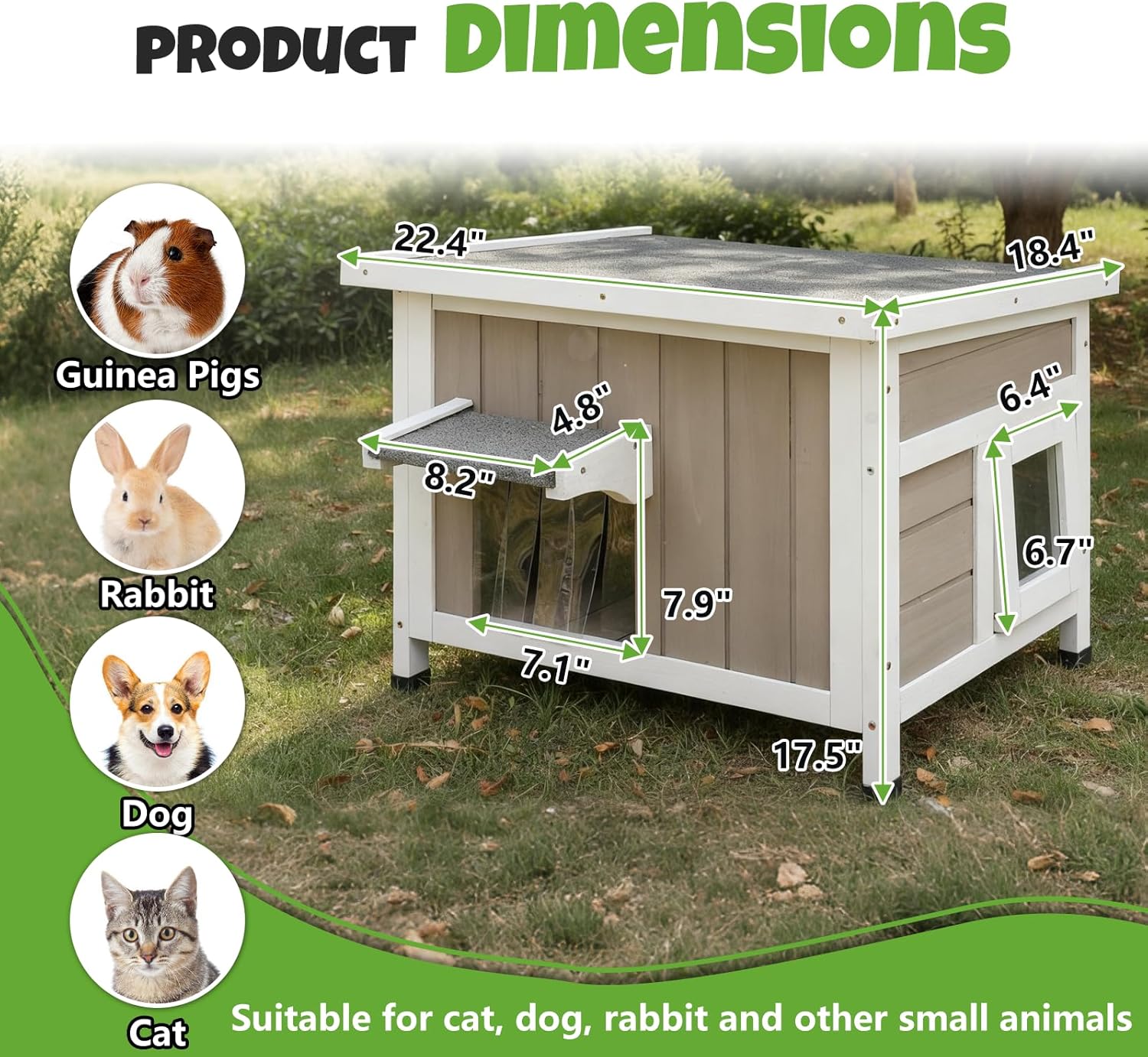 Outdoor Cat House, Weatherproof Wooden Feral Cat Shelter Indoor with Transparent PVC Curtains, Openable Asphalt Roof, 2 Escape Doors, Cat House for Outdoor Cats