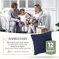 Vista 8 de Inspired Ivory - Funda de almohada decorativa de lino de 18 x 18 pulgadas, funda de almohada rústica azul marino con flecos, funda de cojín suave