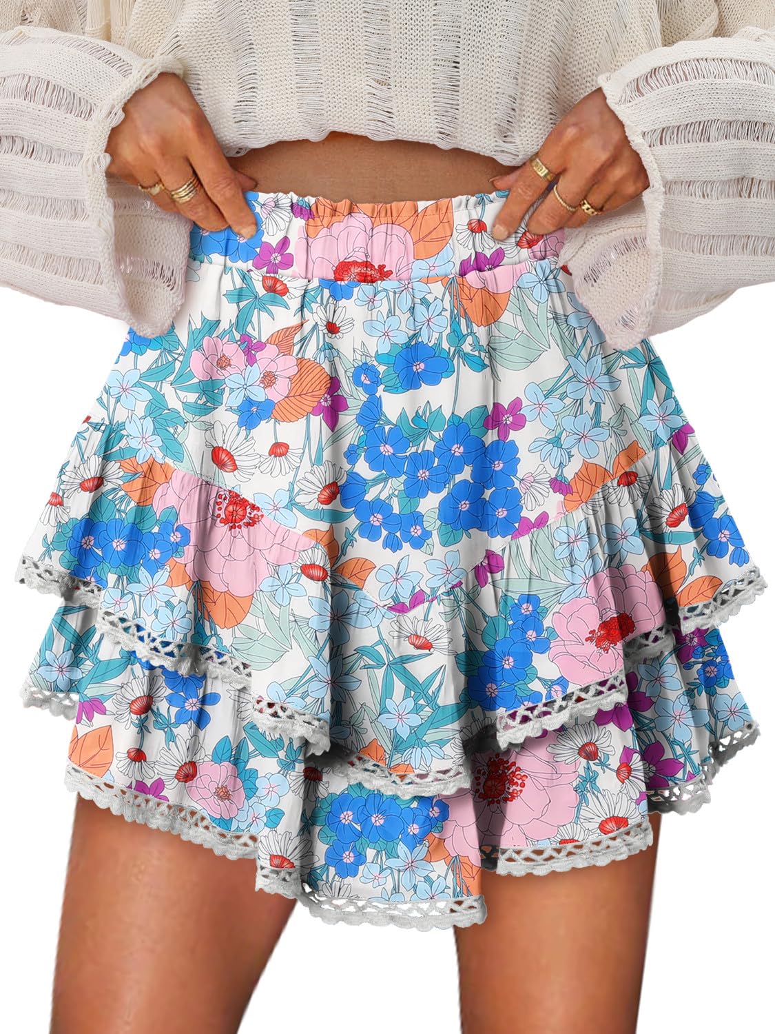 onlypuff Flowy Shorts for Women Ruffle Skorts Mini Skirts High Waisted Teen Gilrs Tennis Skort Summer Shorts