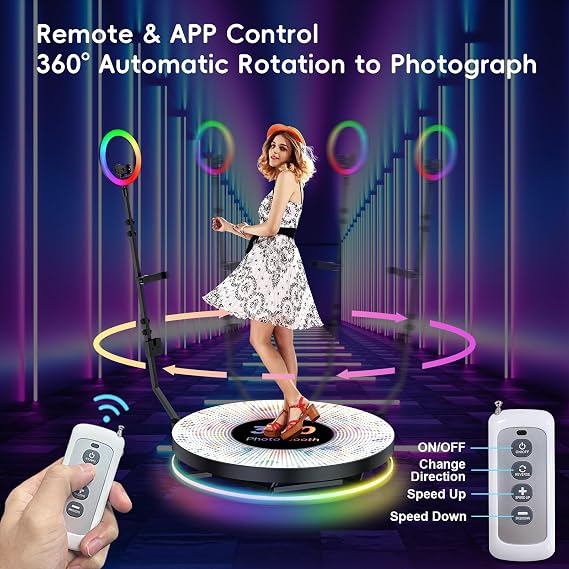 360 Photo Booth Machine for 1-4 People with APP Remote Control, 31.5inch/80cm 360 Photo Booth with Flight Case, Slow Motion Rotating Video Booth,Free customized logo