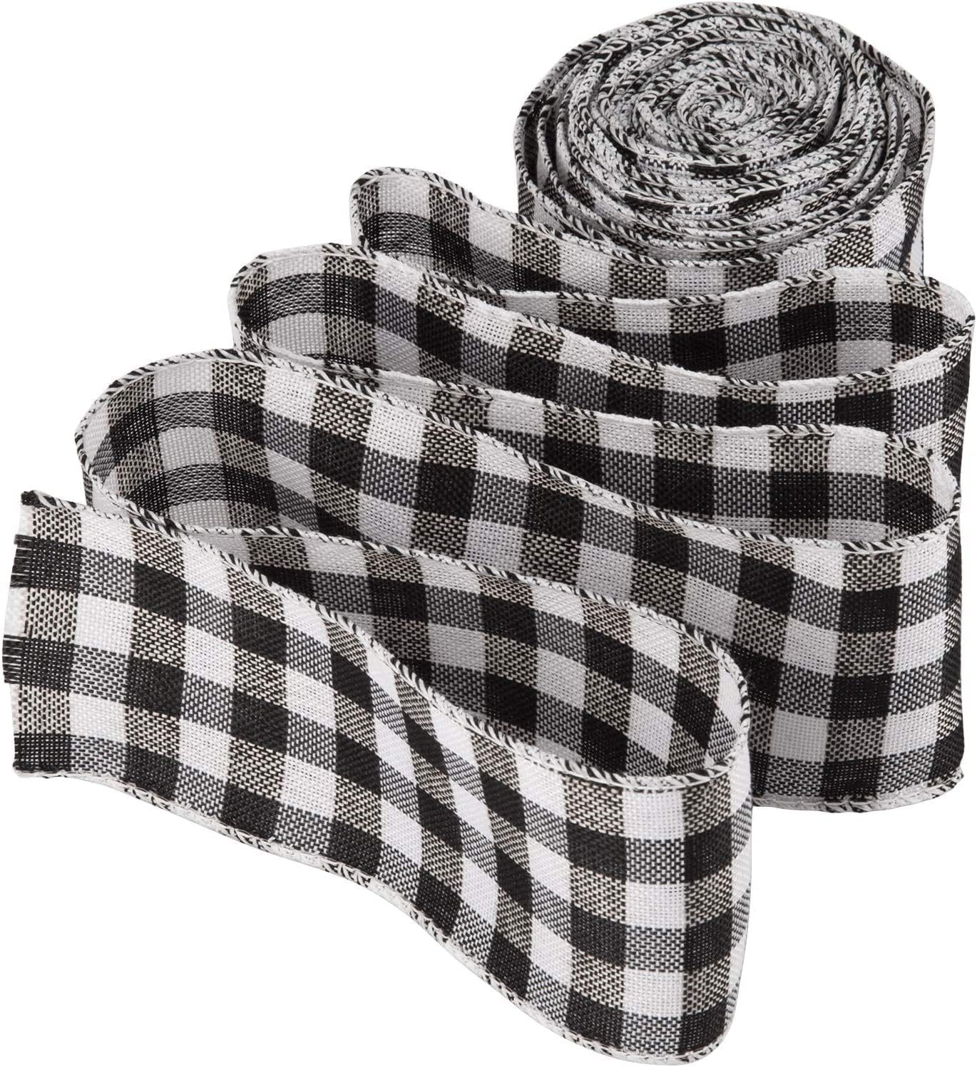 LUTER 236 by 2.5 Inch Black and White Plaid Burlap Ribbon, Buffalo Plaid Ribbon Wired Ribbon Wrapping Ribbon Christmas Ornaments for Merry Xmas Wedding Festive Home Decorations