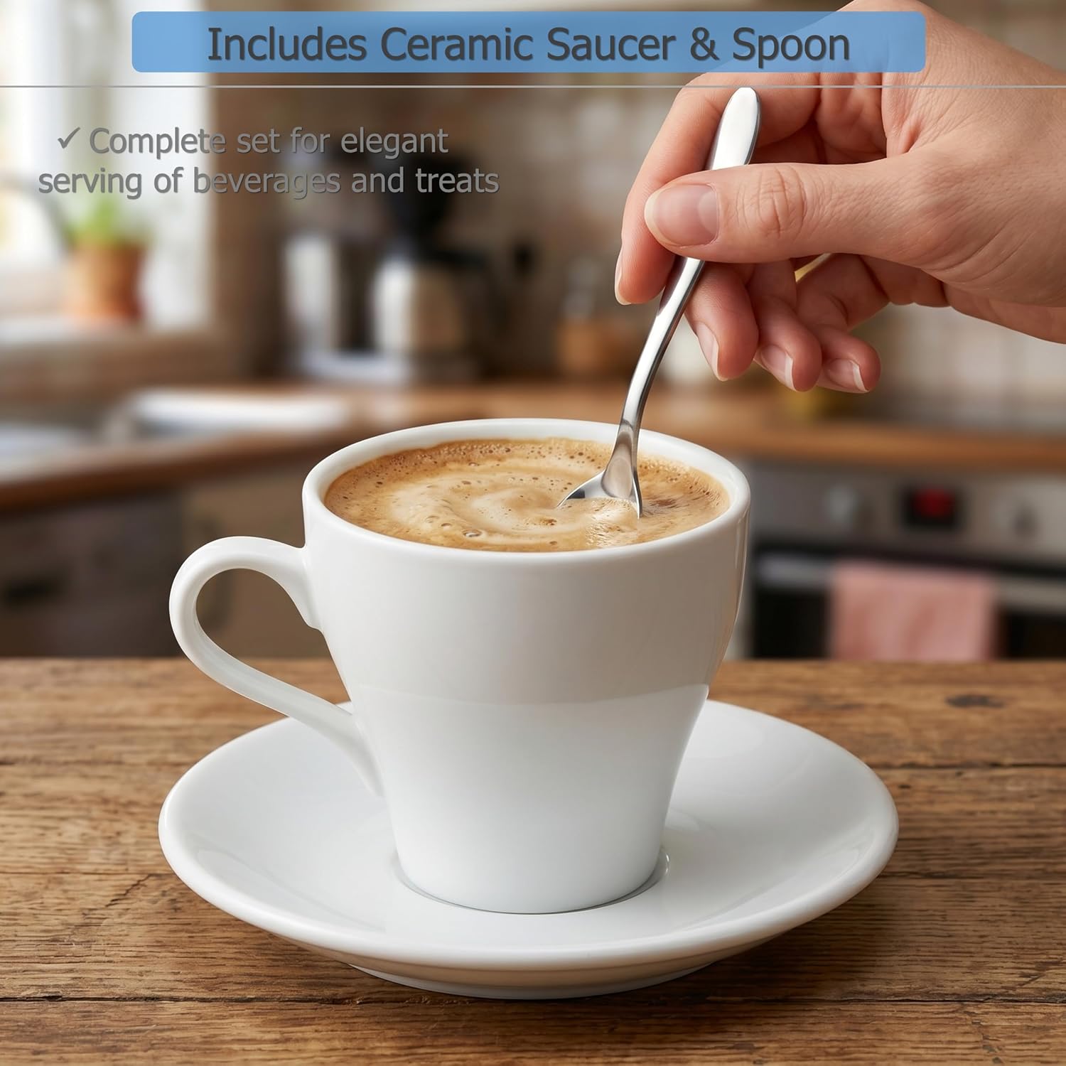 EIKS Ceramic Coffee Mug with Saucer and Spoon, 12oz/350ml