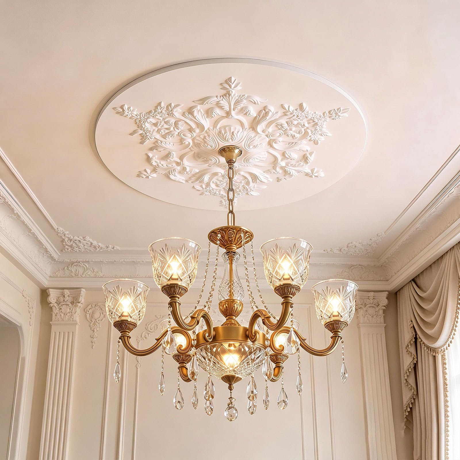 Sintuff 47.24 Inch Large Ceiling Medallion for Light Fixtures, 47.24"OD x 3.15"ID, Thermoformed Classic PVC Design Primed Ready to Paint for Chandeliers Ceiling Light Decoration — Amazon image 8