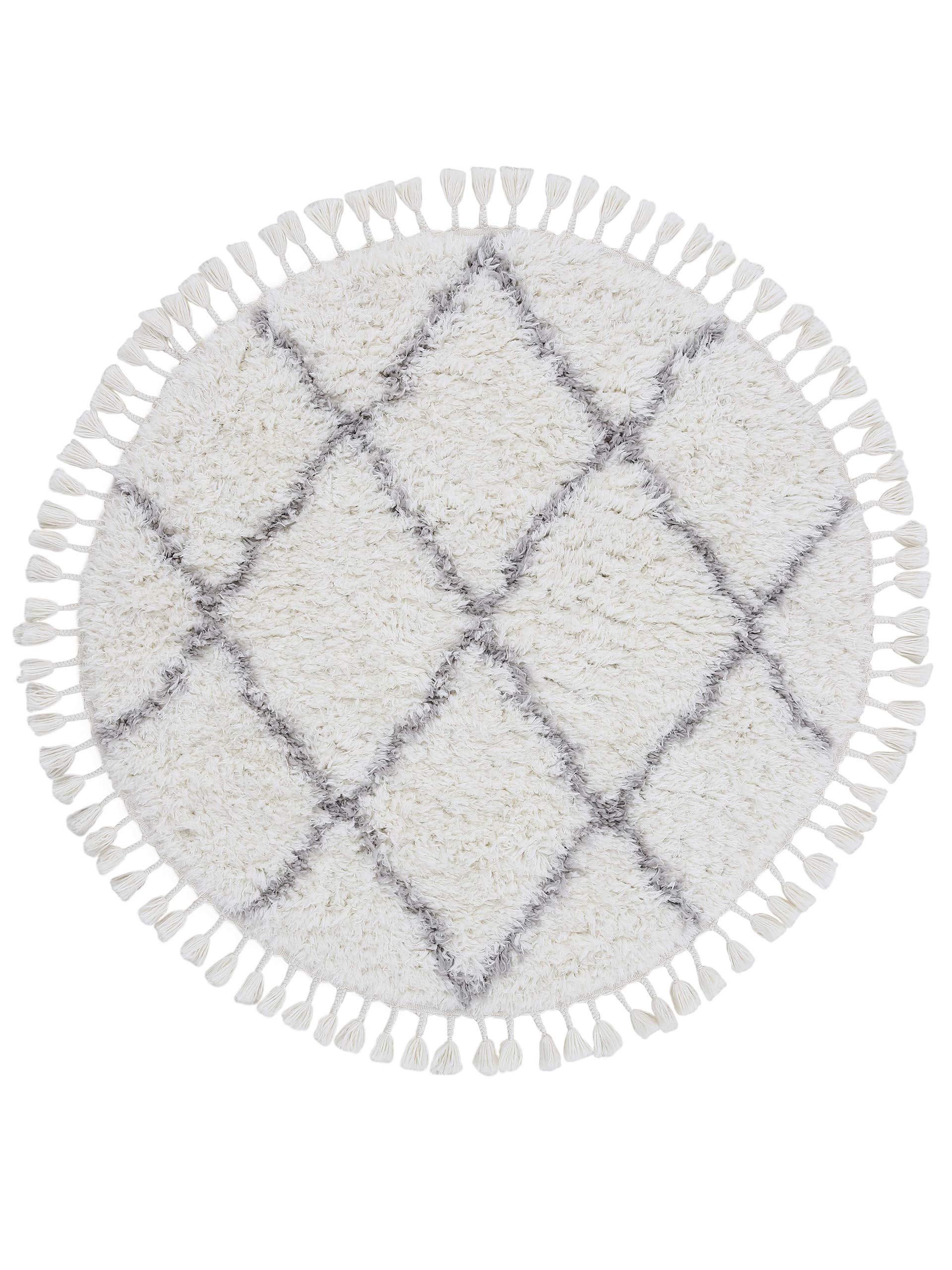 carpetfine Hochflorteppich Eddy Rund Weiß Ø 160 cm Floral | Moderner Teppich für Wohn- und Schlafzimmer