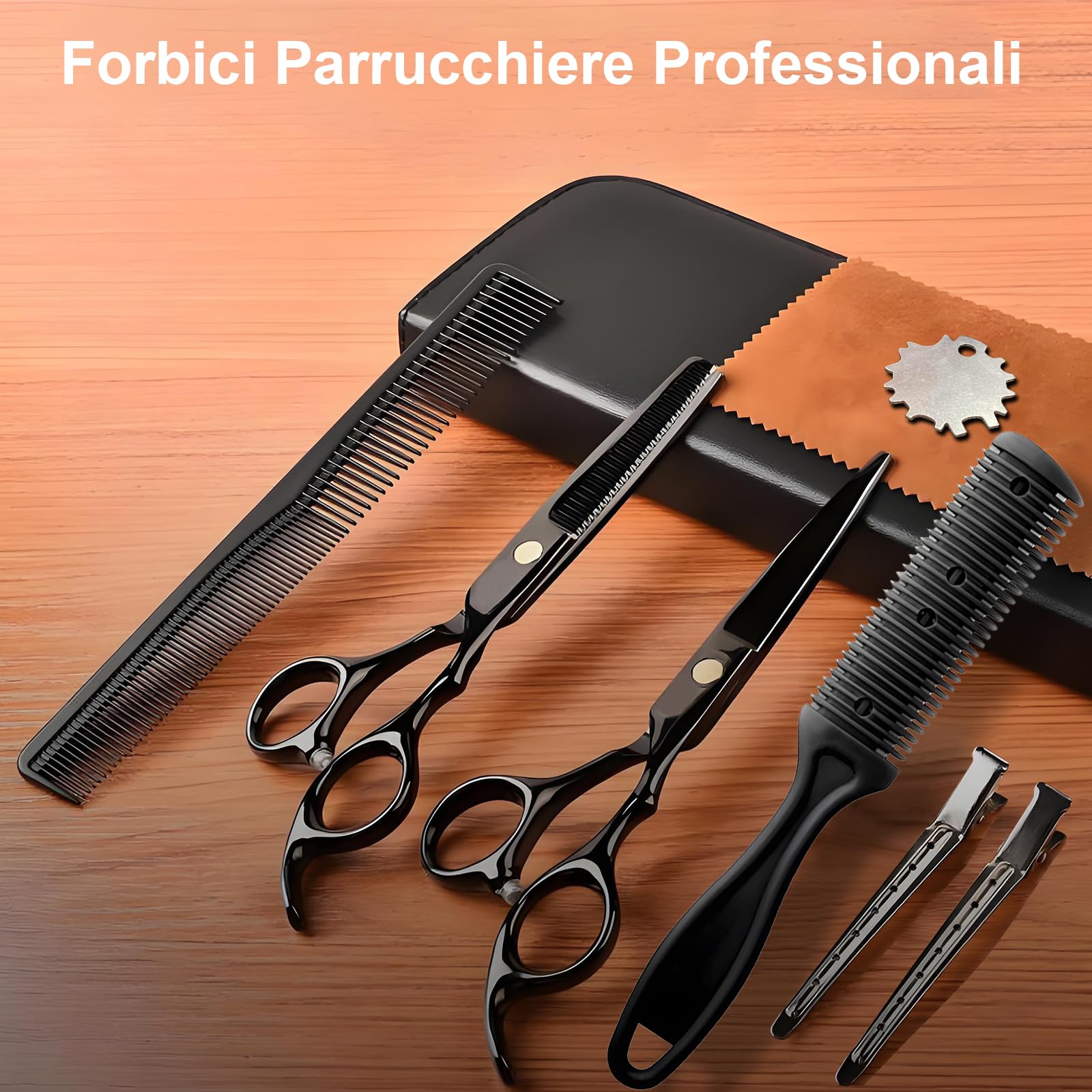 SURFOU Forbici Parrucchiere Professionali, Forbici sfoltenti da 6,7 pollici-In acciaio inossidabile, Set da 9 pezzi con pettine, Adatto per uomini/donne/pets/uso domestico e saloni, Nero