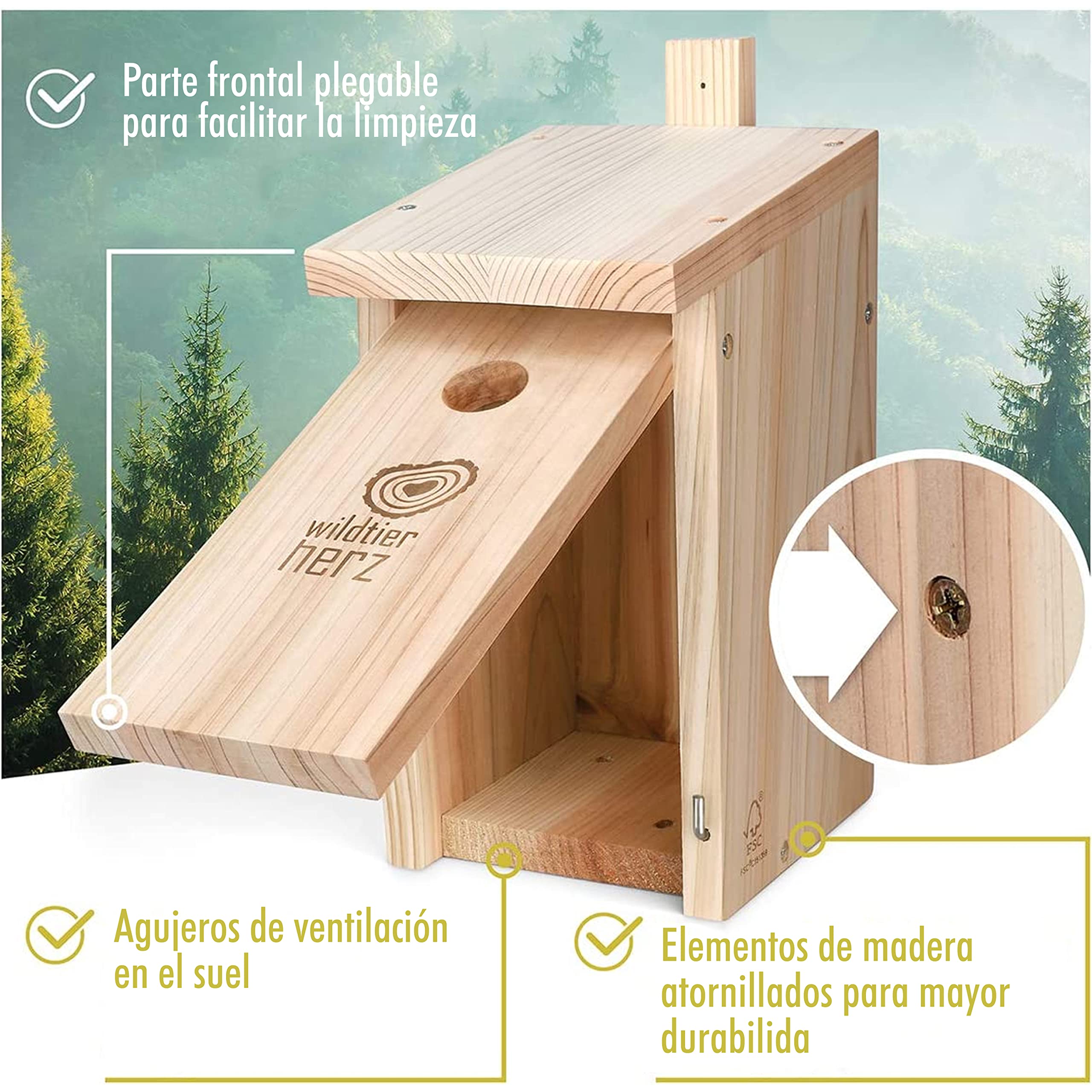 corazón Animal Salvaje | Nido para Carbonero Común - atornillada, sin Tratar, Resistente a la Intemperie, casa para pájaros, Ayuda para nidos con Orificio de Entrada de 32 mm
