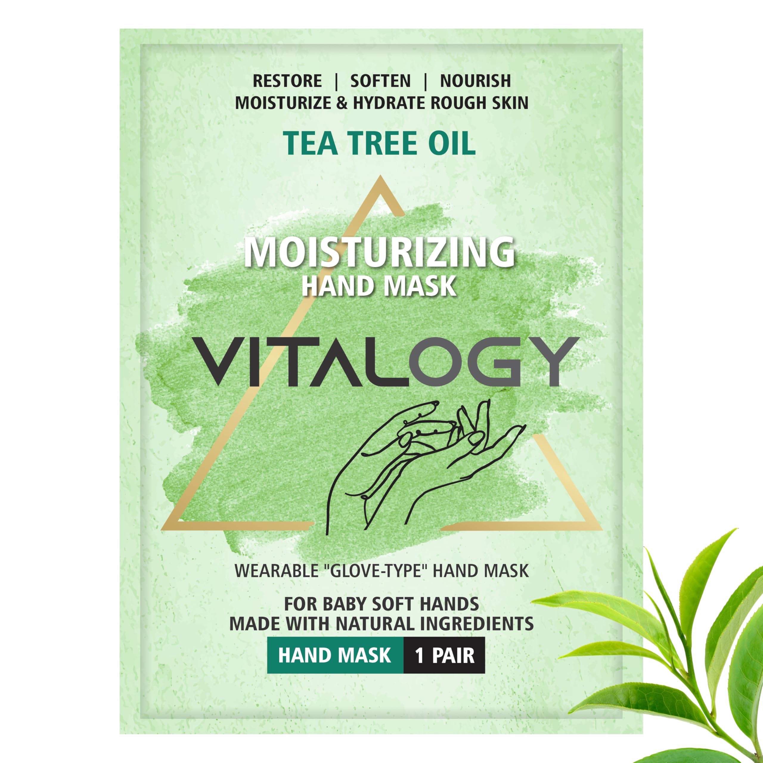 Vitalogy Moisturizing Hand Mask Gloves – 1 Pair | Hydrating Hand Gloves for Dry, Cracked Hands | Intense Repair for Rough Skin | Shea Butter & Hyaluronic Acid | Spa Treatment for Soft, Smooth Hands (1 Pair, Tea Tree)
