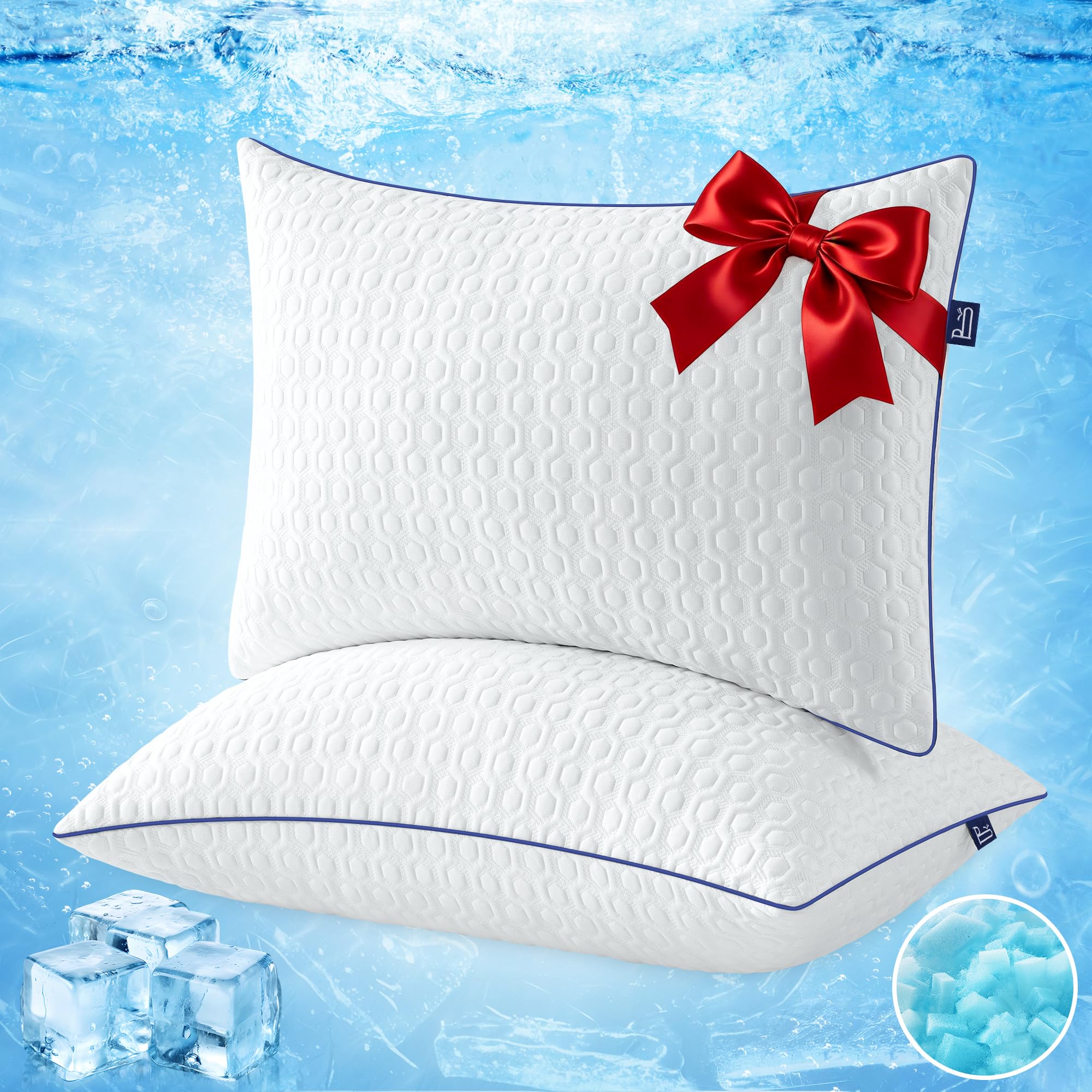BedStory - Juego de 2 almohadas de memoria (40 x 60 cm) | Funda lavable de seda helada – Altura personalizable – Hipoalergénica – Firme y adaptable – Ergonómica Cervical