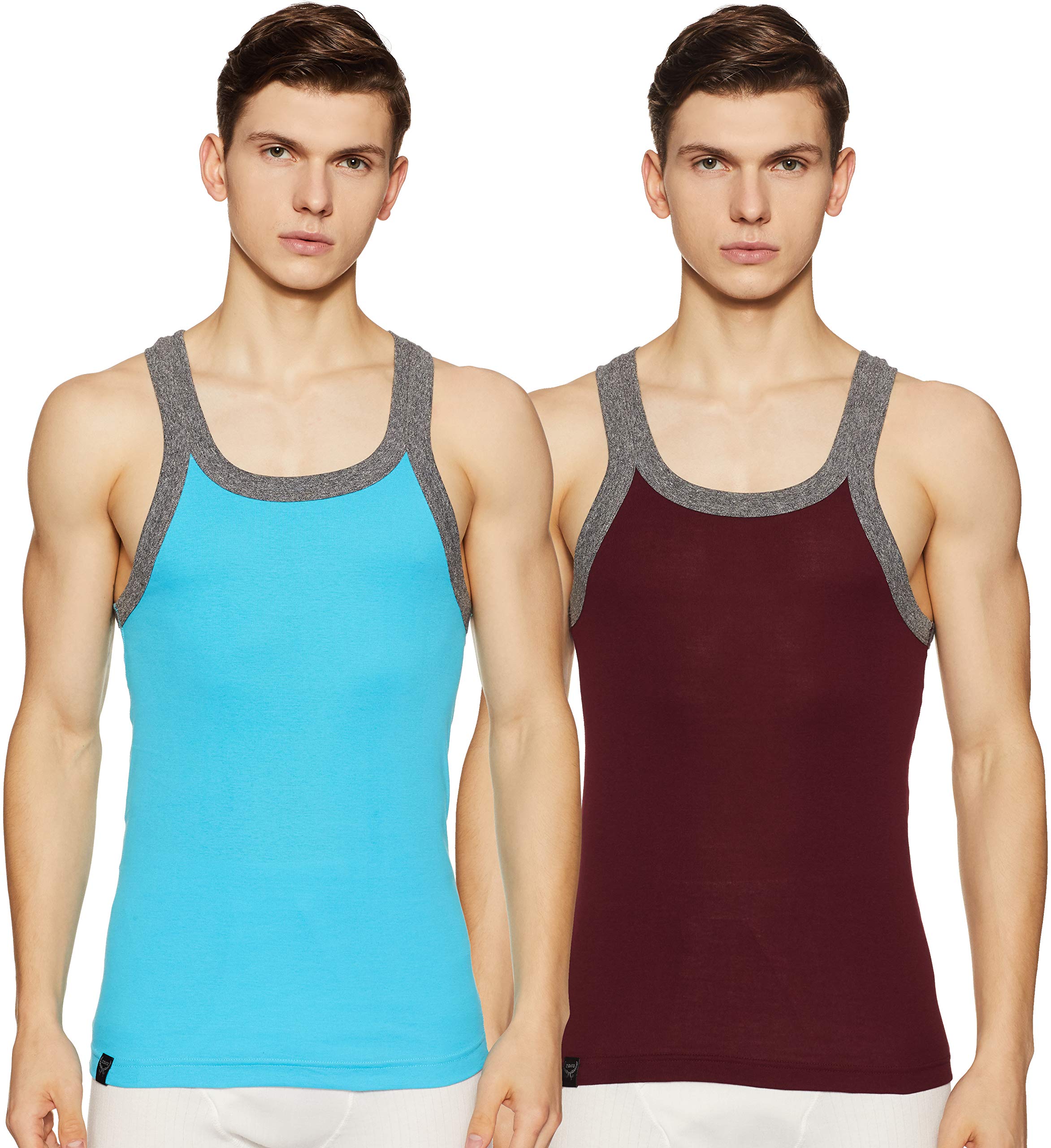 Men's Plain Vest (Pack of 2) (Lorenzo#1525_Attol Blue, Burgundy_M)