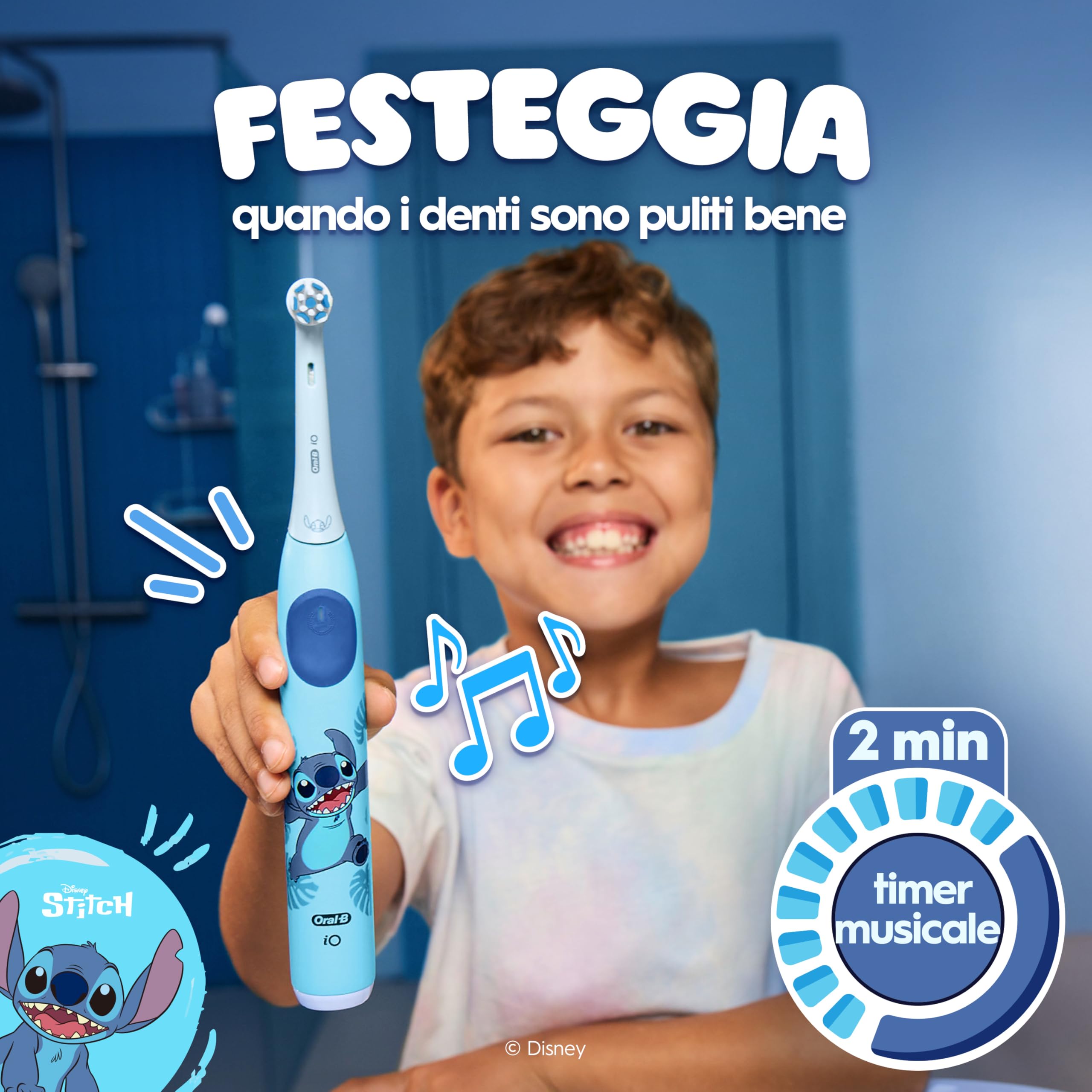 Oral-B iO Kids Spazzolino Elettrico Ricaricabile Disney Stitch Per Bambini Dai 6 Anni In Su, Delicato Su Denti da latte e Gengive, Efficace contro la Carie, 1 Spazzolino