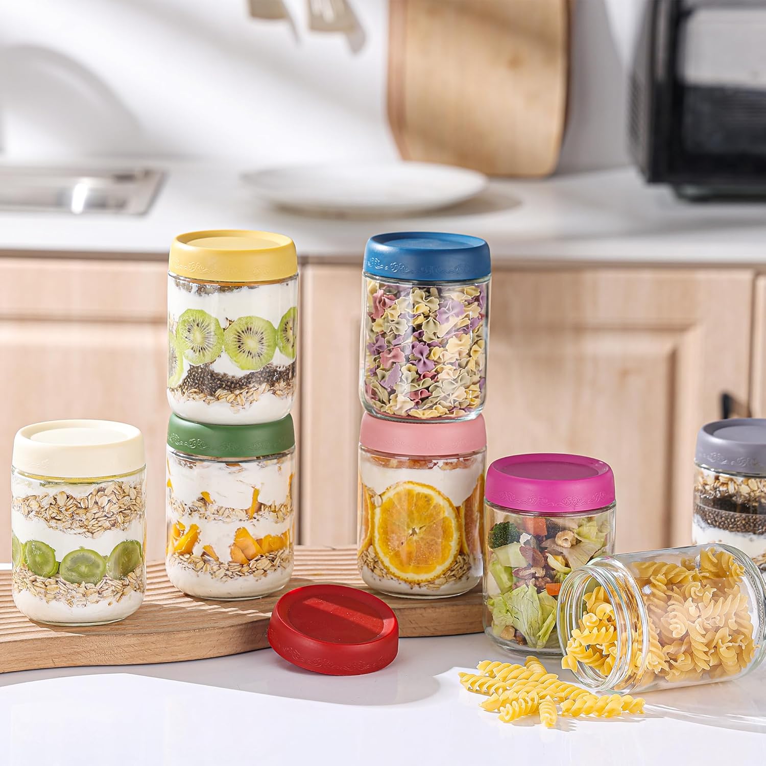 16 OZ Overnight Oats Jars with Lids 8 Pack, Glass Meal Prep Containers, Reusable Food Storage Jars, Airtight Mason Jars for Breakfast, Yogurt Parfait, Salad, Smoothies(8 Pack) - Image 7